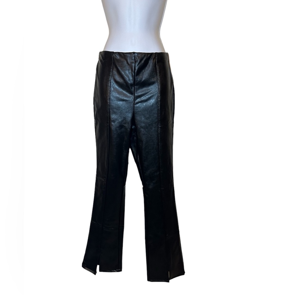AFRM Los Angeles black vegan leather split hem pants. Size small.